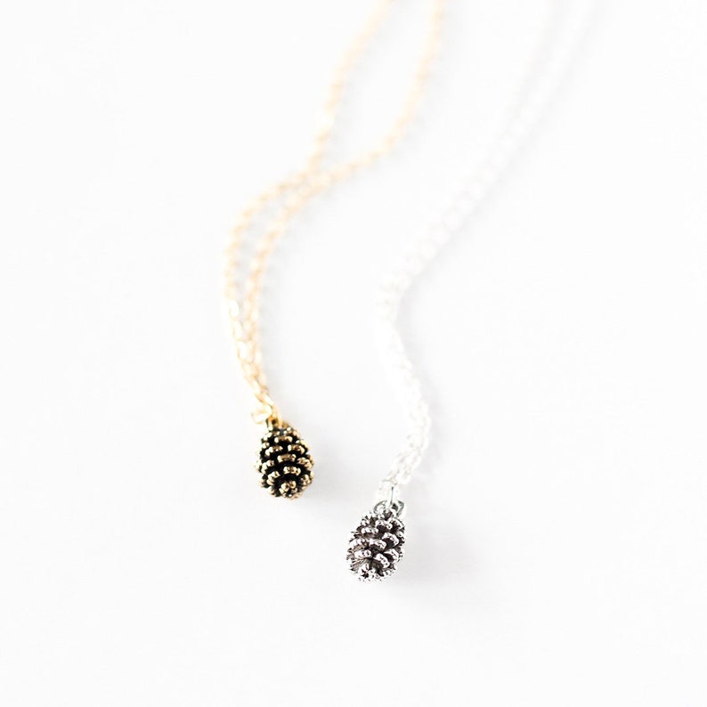 Pine Cone Necklace nature jewelry dainty, minimalist, forest, outdoors gift, nature wedding, bridesmaid gifts, gifts for her image 2