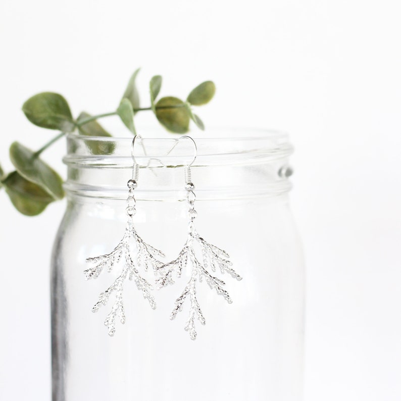 Branch Earrings silver branch earrings, juniper branch, cedar branch, nature jewelry, woodland wedding, woodland earrings image 3