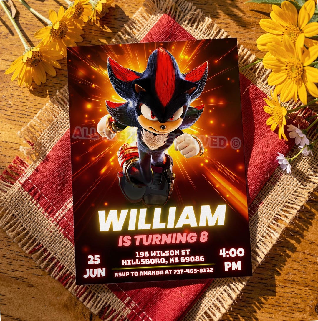 Shadow the Hedgehog Birthday Invitation, Editable Canva Template, Sonic ...