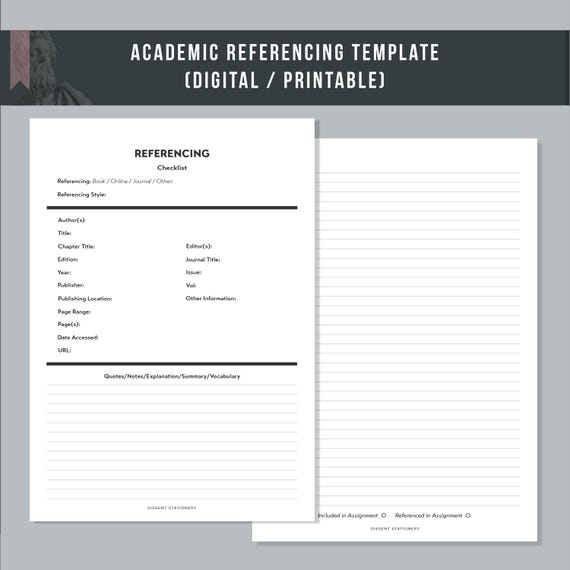 Academic Referencing Template (Digital/ Printable)