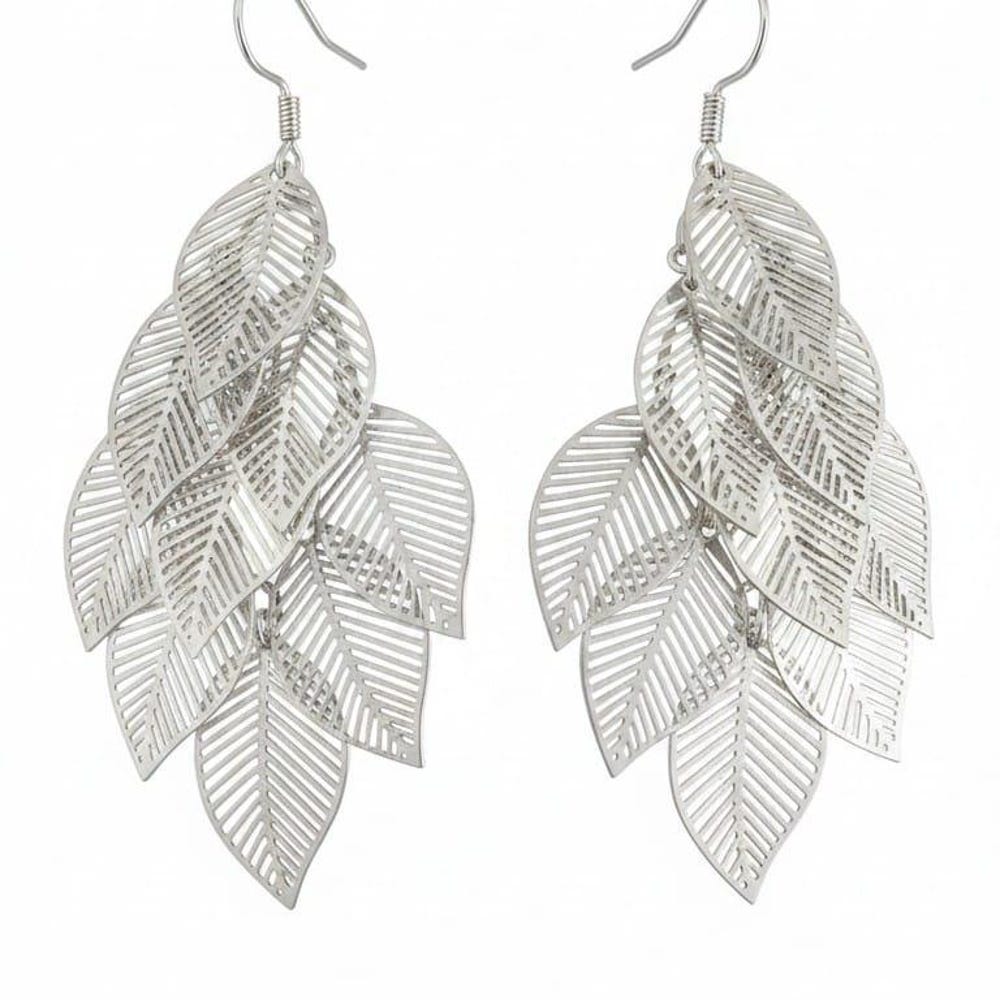Silver leaf statement earrings