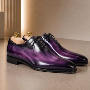 purple dress black shoes Carrucci Mens Two Tone Lace-up Oxford Leather The Suit Depot chelsea boots men Black Shoes Shoe Color For