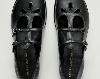 Women’s Handmade Black Leather Mary Jane Sandals