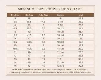 Foot Measurement and Size Conversion Chart Mens