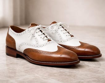 Handmade Mens Spectator Shoes Two Tone Wingtip Brogues