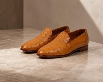 Mocassins masculinos artesanais em couro Ost cor castanho – Sapatos sociais de luxo sem fecho