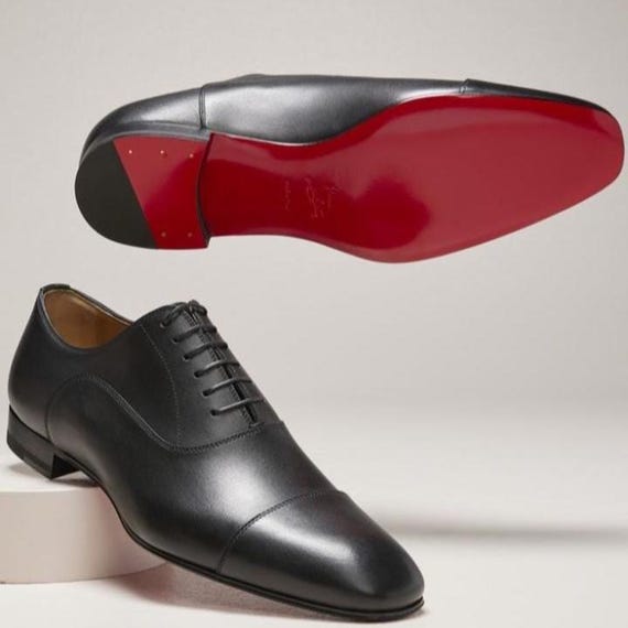 Cris Loub Mens Handmade Black Leather Oxford Shoes Red Sole Luxury Dress