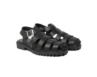 Men Handmade Black Calf Leather Sandals Luxury Minimalist Open Toe Comfort Footwear