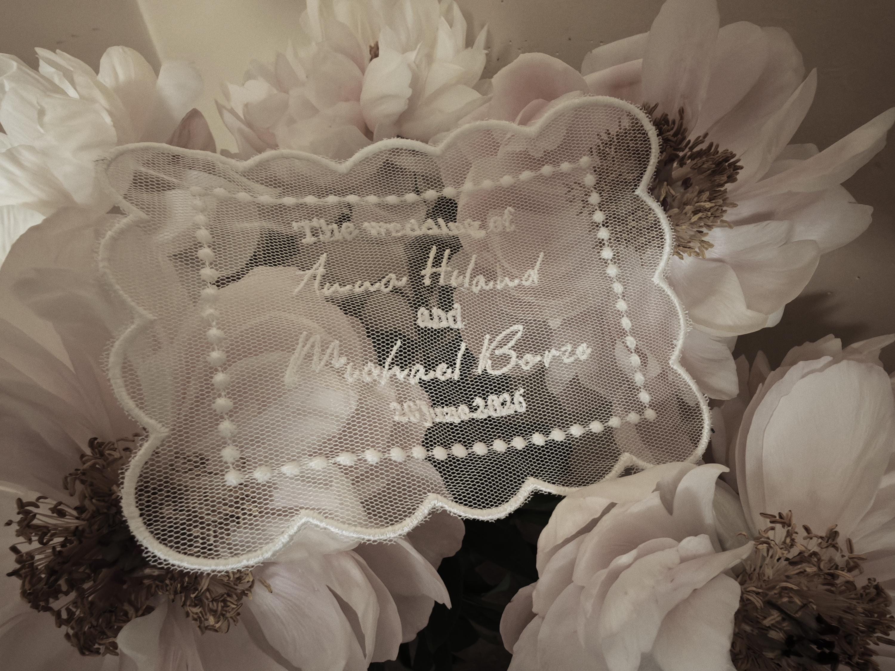 Custom Embroidered Tulle Wedding Invitation, Personalized Names & Date ...