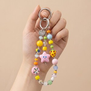 Star Beaded Phone Charm Keychain Cute Kawaii Bag Charm Colorful Wristlet Strap Backpack Purse Accessory Gift for Girls