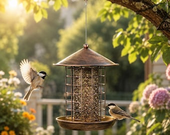 Comedero colgante de hierro para pájaros, adorno de jardín, estación redonda para alimentar pájaros, comederos para colibríes, decoración de jardín exterior
