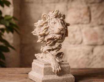 Escultura abstracta de cabeza de león / Estatua de animal de resina hecha a mano / Decoración artística y emotiva / Figura de león clásica y moderna / Decoración para estantes y el hogar