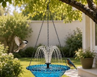 Bird Feeder Bath Fountain, Hummingbird Solar Hanging Bowl, Outdoor Garden Water Feature, Bird Water Feeder Decor