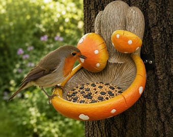 Comedero mágico para pájaros con forma de hongo, estación de alimentación para colibríes en jardines de hadas, bebedero decorativo para pájaros y adorno de jardín.