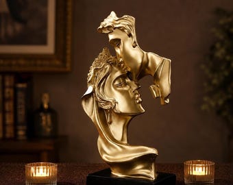 Escultura romántica de pareja besándose, estatua de amor de resina, decoración romántica y emotiva, figura artística de amantes, regalo romántico clásico