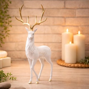 Set magische dierenhertenbeeldjes, op bambi geïnspireerd standbeeld van witte harsherten, romantische liefdessculptuur, elegant woondecor