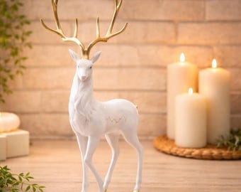 Conjunto de figuras mágicas de ciervos, estatua de ciervo de resina blanca inspirada en Bambi, escultura romántica de amor, elegante decoración para el hogar.