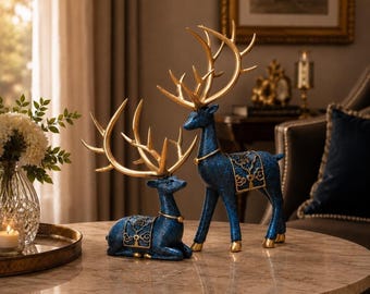 Conjunto de figuras de ciervos mágicos, estatua de ciervo de resina inspirada en Bambi, escultura romántica de amor, decoración artística de animales para estante de sala de estar
