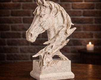 Horse Head Sculpture Resin Statue | Modern Horse Decor | Artistic Figurine | Luxury Home Decor | Black Metallic / Cream White | 2 Sizes