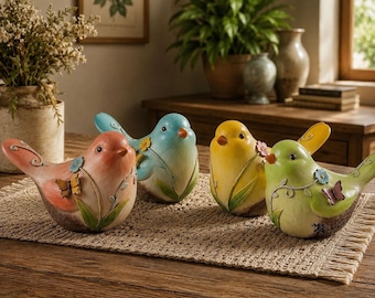 Figura de pajarito, decoración de pájaro azul, adorno para jardín de hadas, decoración de estantería estilo cottagecore, regalo de pájaro primaveral pintado a mano