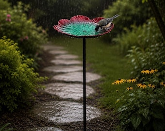 Estaca para bebedero de pájaros para jardín, bebedero para colibríes, estación de agua para abejas, comedero de metal para pájaros, adorno de jardín, decoración exterior