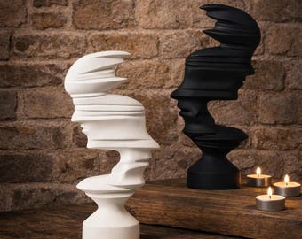 Escultura abstracta de rostro, arte de expresión emocional, estatua de pensador con sentimientos encontrados, decoración moderna en resina blanca y negra.