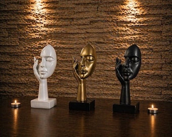 Escultura abstracta de rostro / Estatua artística de resina / Figura de expresión emocional / Elemento decorativo clásico para estante