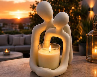 Portavelas para pareja romántica, escultura de resina con temática de amor, figura de amantes emotivos, decoración romántica artística, estatua moderna para pareja.