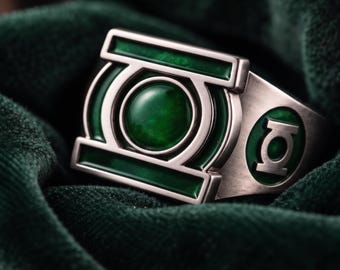 Lantern Power Ring, Black Onyx, Enamel Detail, Men's Statement Jewelry