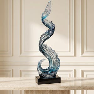 Blue Abstract Wave Sculpture, Large Resin Statue, Luxury Modern Home Decor, Entryway Console Table Art, Office Statement Piece