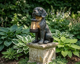 Solar Dog Statue Garden Decor Outdoor Puppy Lantern Sculpture Rottweiler Memorial Gift for Dog Lovers Patio Art