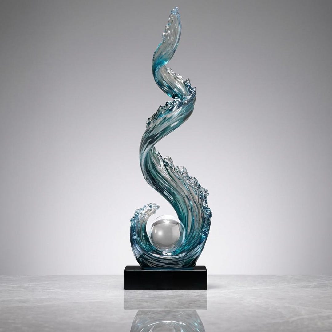 Blue Resin Sculpture Luxury Abstract Water Statue for Living Room ...