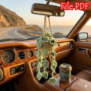 Crochet Pattern Car Pothos Plant | Hanging Plant Car Accessory Tutorial | Rearview Mirror Charm PDF Download | Amigurumi Plant Lover Gift