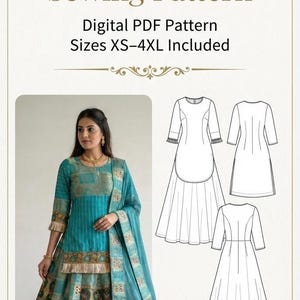 Banarasi Kurti & Lehenga naaipatroon PDF | Digitaal patroon | Printbaar naaipatroon | XS-4XL | Direct downloaden | Indiase etnische kleding