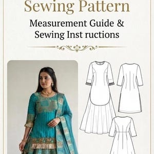 Maßanleitung für Banarasi Kurti & Lehenga (PDF) | Nähanleitung | Größentabelle XS–4XL | Digitaler Download | Indische Trachtenmode