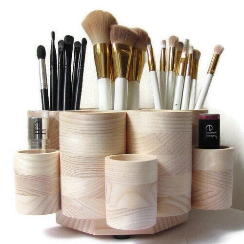 STUDIO PLUS Rotating Makeup Brush Holder Wood Makeup Brush Etsy