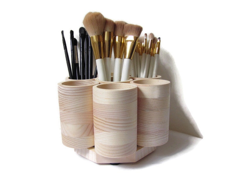 STUDIO Rotating Makeup Brush Holder Wood Makeup Brush Etsy