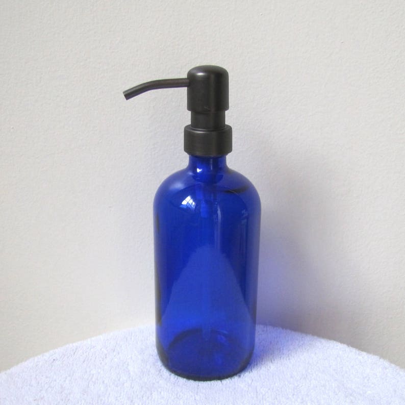 Cobalt Blue Glass Soap Dispenser 16oz with Oil Rubbed Bronze Etsy