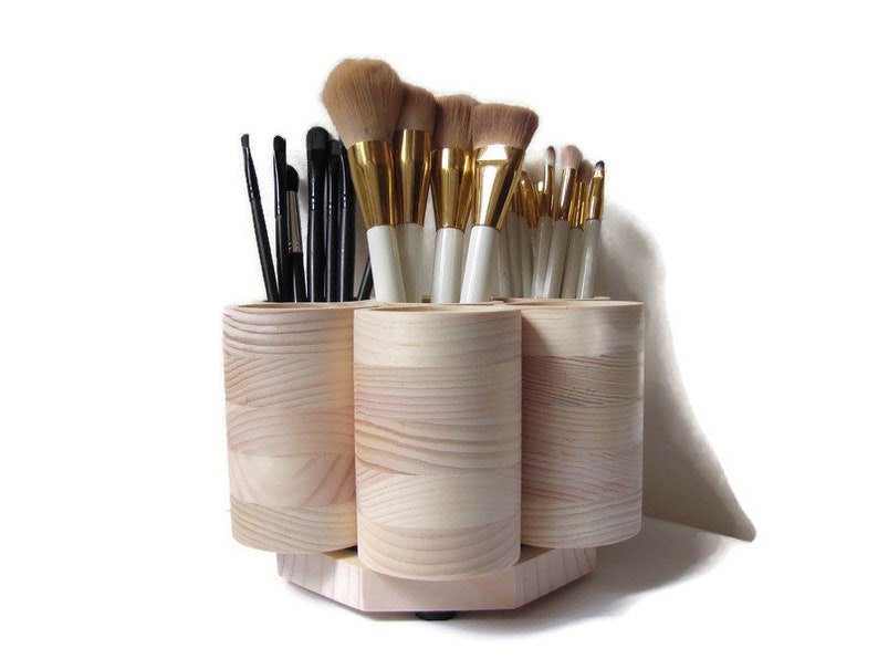 STUDIO Rotating Makeup Brush Holder Wood Makeup Brush Etsy