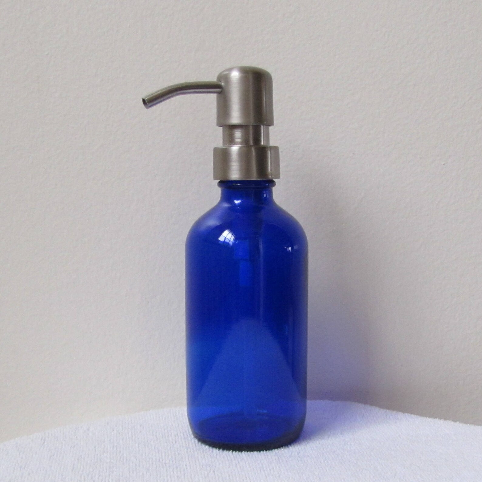 Cobalt Blue Glass Soap Dispenser 8oz With Stainless Steel Oil Etsy