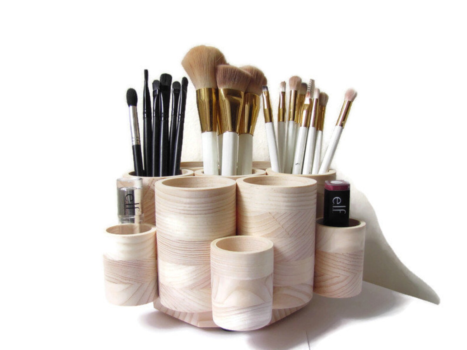 STUDIO PLUS Rotating Makeup Brush Holder Wood Makeup Brush Etsy