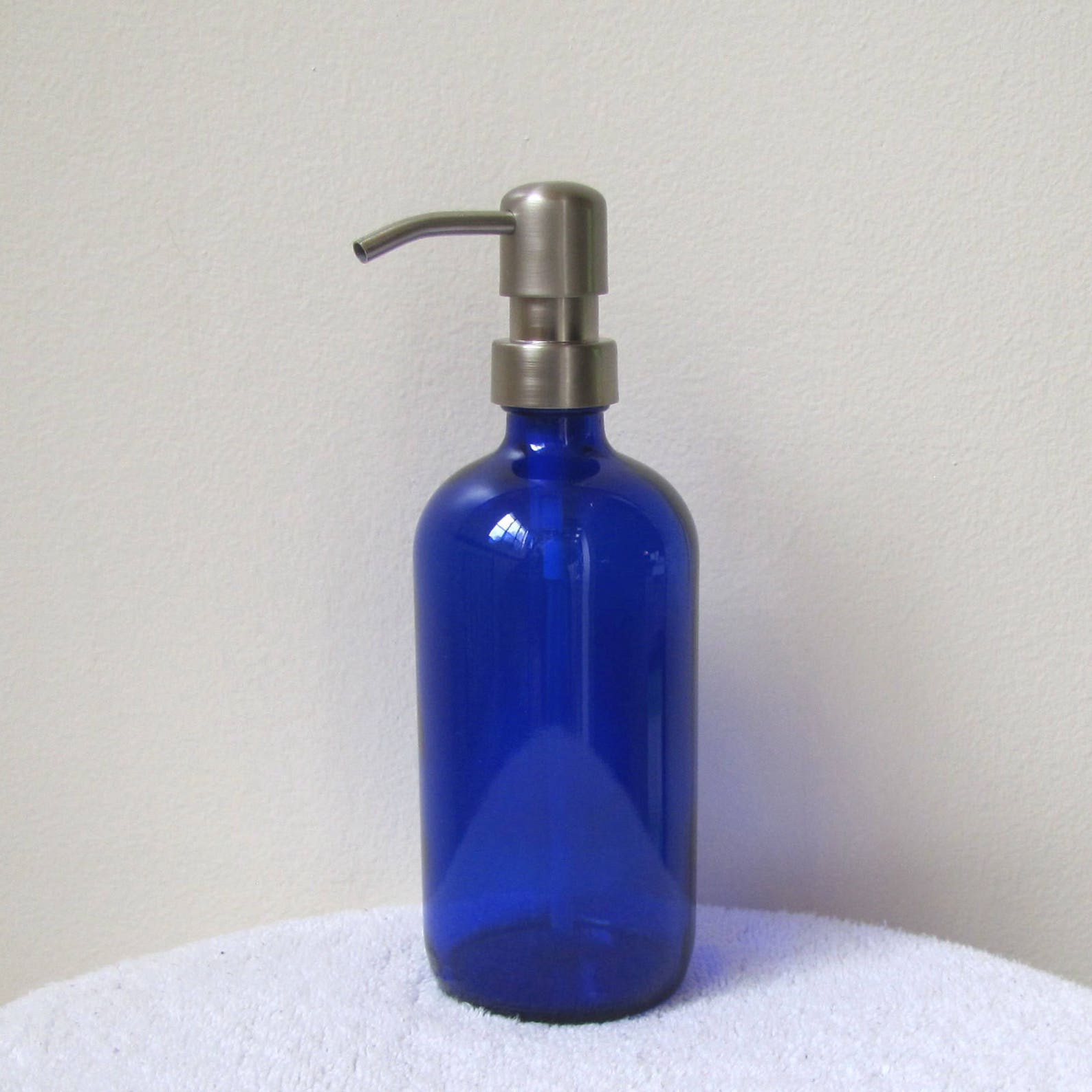 Cobalt Blue Glass Soap Dispenser 16oz With Stainless Steel Etsy