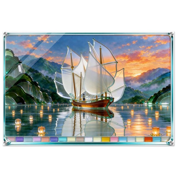 Acrylic painting "The yacht Lotus on the lake." | Fusing Collection | Fusing-style decor