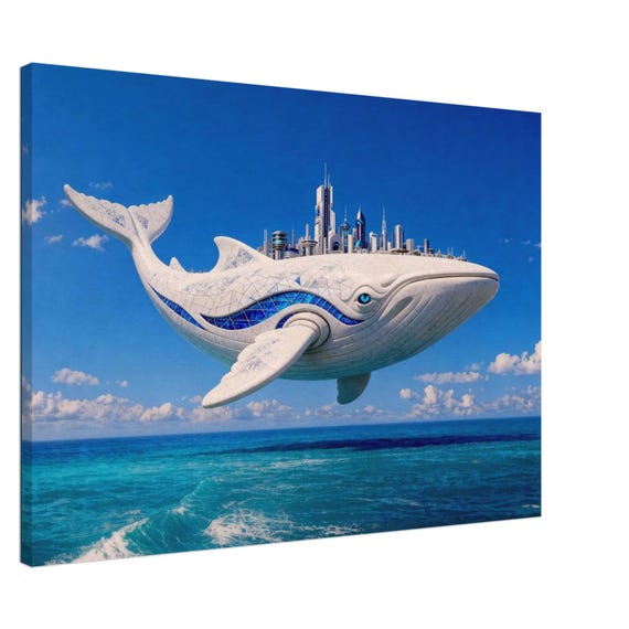Whale City above the ocean. The “Heavenly city” Collection. Canvas