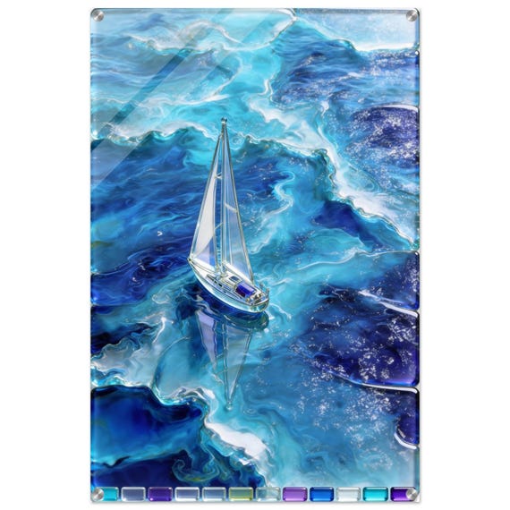 Acrylic painting "Yacht and waves." | Fusing Collection | Fusing-style decor
