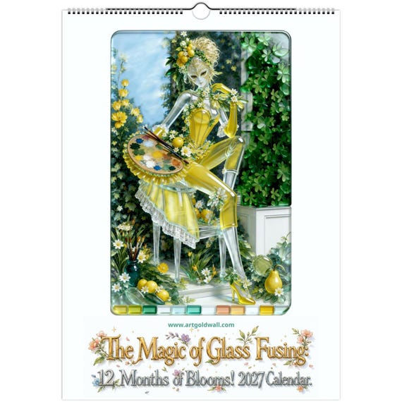 2027 Wall Calendar А3 | The Magic of Glass Fusing 12 Months of Blooms | Floral Botanical Art Calendar, Unique Gift for Flower and Art Lovers