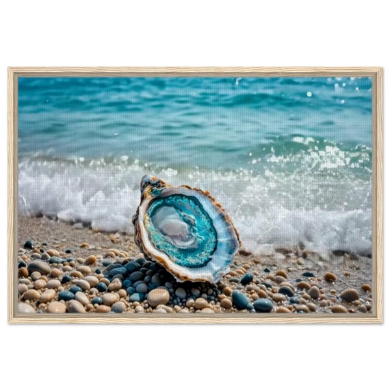 Shell with a pearl. The "Celestial Ocean" Collection. Framed Canvas