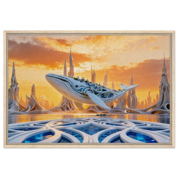 Whale City. The “Heavenly city” Collection. Framed Canvas
