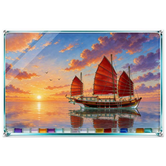 Acrylic painting "A Chinese ship in the morning." | Fusing Collection | Fusing-style decor