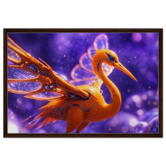 Orange stork. The "Oracle" Collection. Framed Canvas